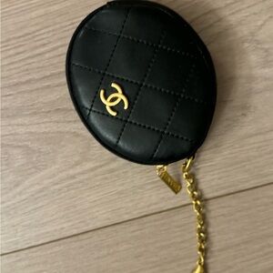 CC Black Quilted Coin Pouch with Gold Accents